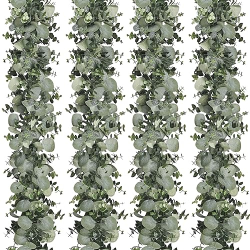 Dolicer 4 Packs 6FT Artificial Eucalyptus Garland, Faux Greenery Garland Hanging Fake Silver Dollar Eucalyptus Leaves Vines for Wedding Backdrop Arch Table Wall Party Home Decor