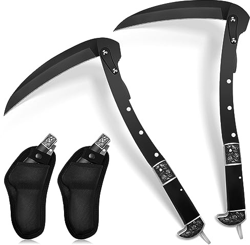 Leriton Sickle Garden Too Long Handle Black Edge Pieghevole Falce, Erba Falce Portatile di Sicurezza Strumenti di Rimozione delle Erbe Falce, Weeder Affilato Coltello Falce, con Guaina, per