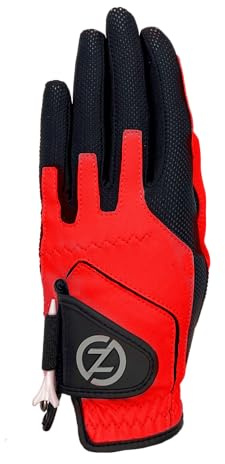Zero Friction Junior Compression-Fit Synthetic Golf Gloves, Universal-Fit, Right Hand (Red)
