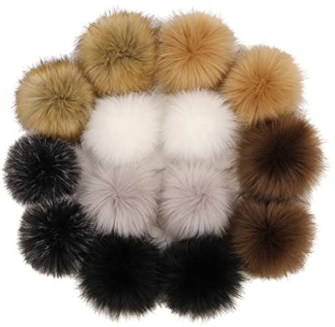 Wedhapy Faux päls pompoms för hattar 14 st mjuka fluffiga pom pom-bollar, 3,9 tum knäpp på poms, gör-det-själv pompoms med tryckknapp för stickning hatt skor, halsdukar, väska mössa pom pom
