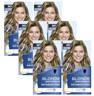 Schwarzkopf Blonde M1 Super Strähnchen (6x 103 ml), Strähnchen Set für Öl-aktiviertes Haare Aufhellen mit HaptIQ System, bis zu 6 Stufen aufhellen für sonnengeküsste Strähnchen