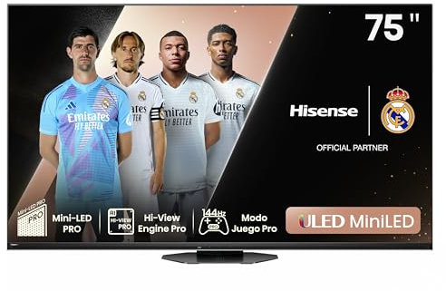 Hisense 75U8NQ 189cm (75 Zoll) Fernseher, 4K Mini LED ULED HDR Smart TV, Quantum Dot, 120Hz/ 144Hz VRR, HDMI 2.1, Game Mode Pro, 2.1.2 Kanal Sound, Dolby Vision IQ & Atmos, Anthrazit, [2024]