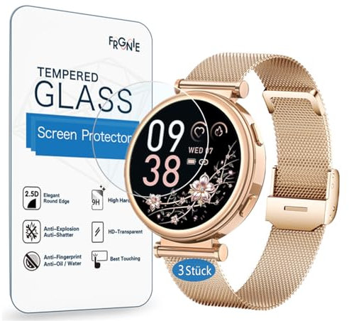 Frgnie Protector de pantalla compatible con reloj inteligente Sanorum para mujer de 1,27 pulgadas (3 unidades) Protector de pantalla de vidrio templado compatible con reloj inteligente Fitnynxos I109