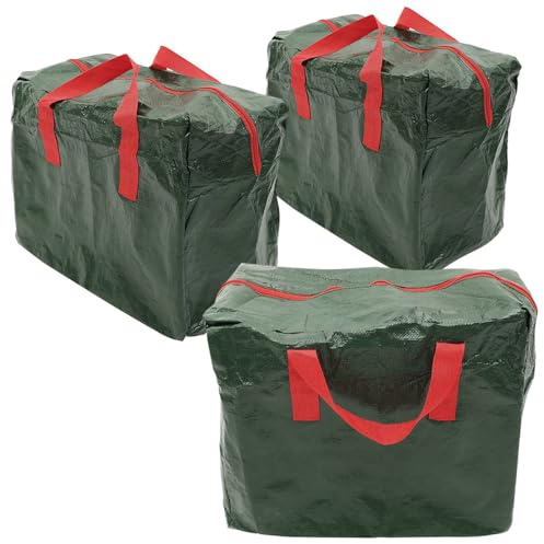 Paluplus 3 Custodie per Decorazioni Natalizie, Misura 46x25x38 cm, Borsa Verde con Cerniera e Manici, Custodia Impermeabile, Protezione da Polvere e Umidità, Sacco per Addobbi di Natale -4345C
