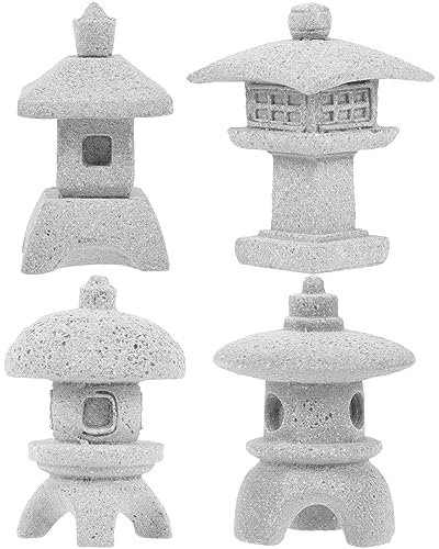 Yardwe 4 Statuette in Miniatura Di Pagoda in Pietra Arenaria Lanterne Giapponesi Decorazioni Da Giardino Sculture in Stile Zen Per La Decorazione