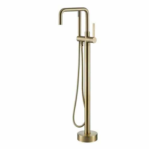 Water-Tap Robinet de Baignoire autoportant, Ensemble de Robinet de Baignoire à poignée Unique en Laiton avec douchette à Main et Bec de Baignoire pivotant, Remplissage de Baignoire autoportant,