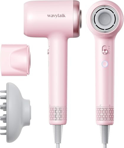 Asciugacapelli, Wavytalk TURBLOW Pro Asciugacapelli con diffusore, Phon capelli professionale da 110.000 giri/min, Pro Ioni Negativi per Ridurre i Danni, Rosa