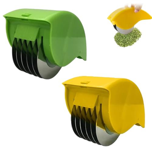 Persiljhackare, manuell grönsakshackare, persiljehackare, multipurpose grönsaksskärare med 6 blad i rostfritt stål Köksgrönsakskotlett /61(Yellow+Green)