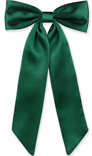 WantGor Long Tail Bow Hair Clips, Hair Ribbon Bows Satin Bowknot Clip Large Hair Barrettes Accessories Cute Ponytail Holder for Women Daily Party Wedding Prom (Green)