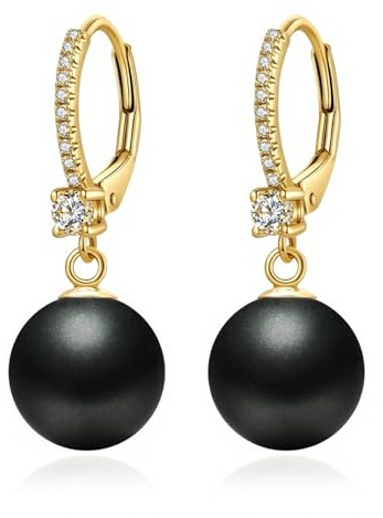 Orecchini Perle Argento Sterling 925 Orecchini Pendenti Leverback Perle per Donna Perla Zirconi Gioielli Regali Perla Ggrigio Scuro 10 mm Placcati oro