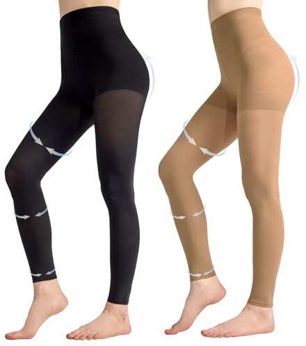 Aaronano 2 Pairs Compression Tights for Women 80D Footless 10-15mmHg Support Shaping Opaque Pantyhose(1Black+1Natural Nude, L/XL)
