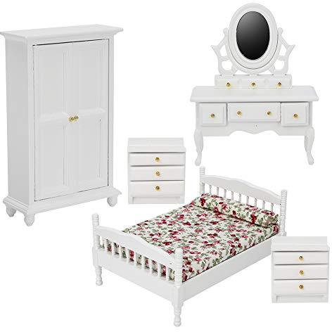 YUEHISY Ensemble de Meubles de Chambre à Coucher Miniatures 1:12, Anti-Stress, Bricolage en Bois, 5 Pièces pour Enfants et Adultes (Mobilier de Chambre, Ensemble de 5 pièces)