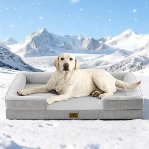 COZY KISS Divano per Cani Rinfrescante, Q-Max ＞ 0,4 Cuccia per Cani Estiva, Ortopedico Divano Cane Interno Taglia Grande,Impermeabile Letto Sfoderabile e Lavabile, Grigio, XL(112x81x18cm)