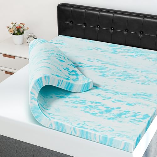 NEWBULIG 2 Inch Mattress Topper Memory Foam King Size, Thick Comfy Soft Gel Infused Cooling Bed Toppers Pad Breathable Pads for Sofa, Couch, RVs, Sleeper, CertiPUR US Certified