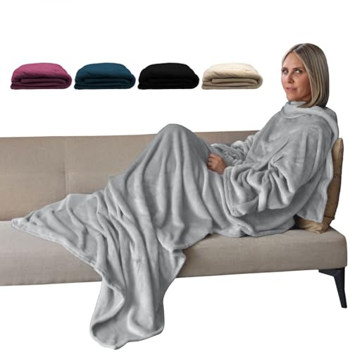 Vivezen - Plaid, Coperta pile con maniche e tasca - Taglia adulto - Vari colori