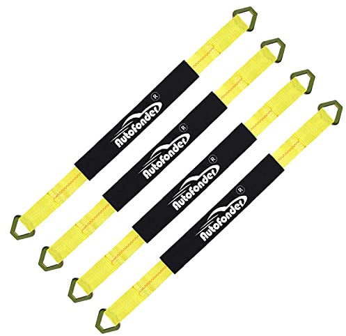 Autofonder 4 Pack 2 x36'' Premium Axle Straps Tie Downs with D-Ring Adjustable Tire Wheel Tie Down with Protective Sleeve Classic Yellow
