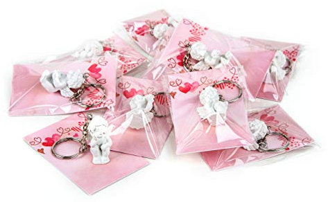 Logbuch-Verlag 50 kleine Schutzengel Give-Away pink Herz weiß Engel-Anhänger Schlüsselanhänger Gastgeschenk Taufe Kommunion Firmung Hochzeit + Mini-Karte rosa 8,5 x 5,5 cm