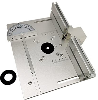 Défonceuse en aluminium - Plaque d'insertion de table - Pour le travail du bois, défonceuse - Plaques d'insertion avec jauge à onglet, table de fraisage pour le travail du bois - Bancs (Argent)