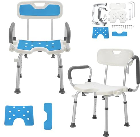 ACXIN Chaise de douche avec accoudoirs amovible - Pour seniors - 150 kg - Avec dossier - Réglable en hauteur - Avec coussin antidérapant - Montage sans outils