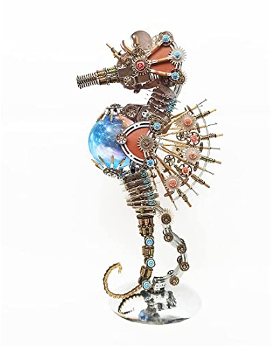Meatalkitor - Lampada a forma di cavalluccio marino, puzzle 3D, stile steampunk, 2100 pezzi, in metallo, con luci a pianeta in 16 colori, decorazione perfetta per la stanza e scelta regalo