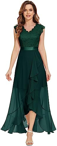 Dressystar Abito da sera da donna, elegante, per matrimonio, con scollo all'americana, maxi abito da sposa, per cresima, abito da festa per party, verde scuro, M
