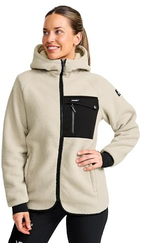 RevolutionRace Sherpa Hoodie für Damen, Outdoor Fleecejacken perfekt für Wanderungen und Outdoor-Abenteuer, Beige Khaki, M