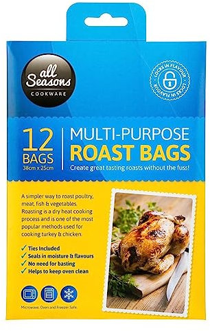 12pk Large Roasting Bags Chicken Turkey Meat Microwave Oven Cooking 38 x 25cm UK