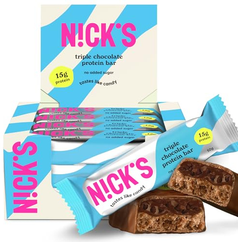 NICKS Keto Protein Bar Triple Chocolate, 15 g Protein, 209 Calories, Low Carb Snacks Without Added Sugar, Gluten Free (12 x 50 g)