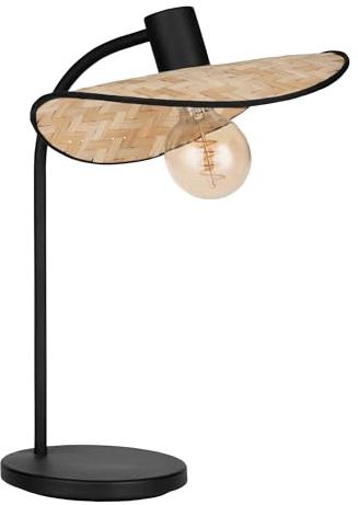 EGLO Nachttischlampe Marywell, Korb Tischlampe im Japan-Stil, Zimmer Deko Schlafzimmer aus Metall in Schwarz und Bambus in Natur, E27 Fassung, H 46,5 cm