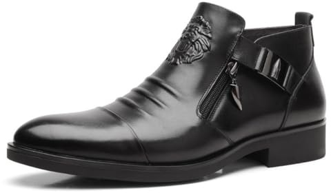 SFSSWSRYDF Bottines PU Cuir Homme Fermeture Éclair Latérale Chelsea Boots Cuir Classique Bottes pour Réunion Travail,Noir,43 EU