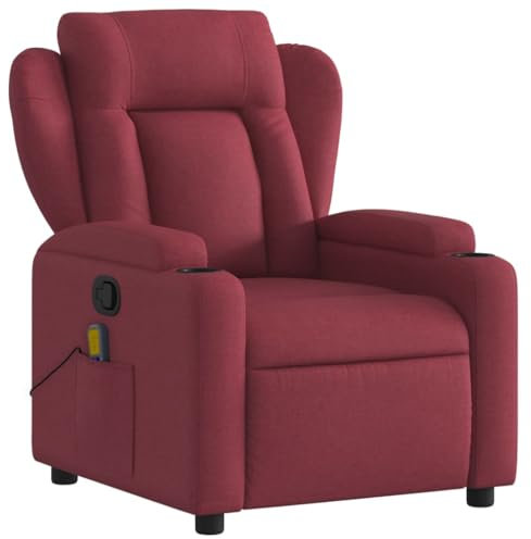 Willood Sillón de Masaje Reclinable, Silla con Respaldo Reposabrazos, Sillón de Televisión Relax Descanso, Asiento para Salón, Tela Color Vino Tinto