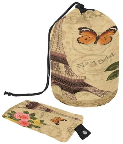 Trousse da toilette con coulisse, Torre Eiffel di Parigi, farfalla e fiore a forma di barile, borsa per cosmetici, organizer da viaggio + piccola borsa, Multi,