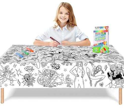 Poster géant à colorier pour enfants, 119,4 x 180,3 cm, affiches de coloriage Spider-Hero avec 18 stylos de peinture, poster de dessin animé, couverture de table, décoration murale, loisirs créatifs