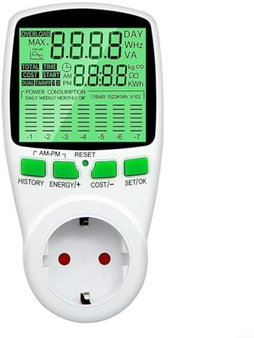 Stromzähler für Steckdose Stromverbrauchsmesser Steckdose, Strommessgerät Steckdose Energiekostenmessgerät Hintergrundbeleuchtung Großes LCD KWH Watt Energiemessgerät Leistungsmesser Steckdose