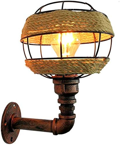 Wall Light Nostalgic Farmhouse Wall Lamp Antique Retro Industrial Water Pipe Wall Lantern Loft Village Lighting E27 Wall Sconce with Hemp Rope Shade for Corridor Stair Bar