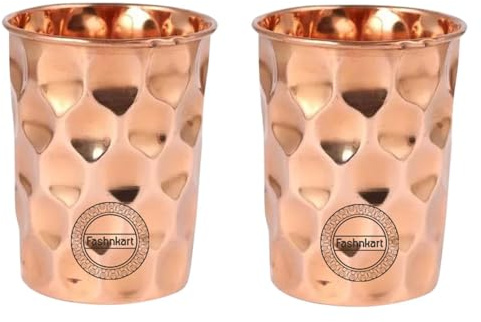 Reine Kupfergläser für Trinkwasser, ayurvedische Gesundheitsbecher, Kupferbecher, 300 ml (Diamant), 2er-Set