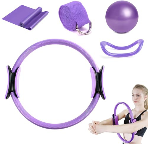 KBIBCK 5 Piezas Juego de Anillo de Pilates, Kit Esencial de Pilates, Pilates Ring for Women, Pilates Ring and Ball Set, Círculo Mágico de Fitness, Pilates Ring Yoga Ball Set para Piernas Brazos Muslos
