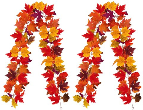 2 Pièces Artificielle Guirlande Automne Deco, 173cm Erable Guirlande Feuilles Vigne Suspendue Automne Decoration Faux Feuille Automne pour Maison Jardin Cheminée Murale