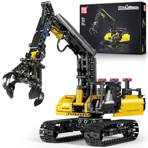 Mould King Crawler Hydraulic Wood Grabber Building Sets, 17077 Engineering Excavator Model Kit, Air Pumps Construction Set, MOC Cool Birthday for Adults/Teens (866Pcs)