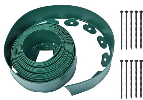 Bordure de Jardin Flexible en Plastique Hauteur 5cm Longueur 10 m Bordurette de Pelouse avec 60 Piquets d'ancrage pour parterres de Gazon, trottoirs, Cours (Vert)
