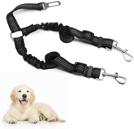 Anschnallgurt Hund Auto，Suuwwn Hundegurt Auto Elastischer Doppelköpfig Hundegurt Auto Hunde Verstellbarer reflektierender Sicherheitsgurt Hunde für Auto auf Reisen & Ausgehen