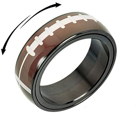 American Football Fidget Spinner Ring Personalized Knuckle Middle Finger Rings Rotate Freely Stainless Steel Rugby Gifts Boredom Stress Relieving Anxiety Band for Men Women Bff