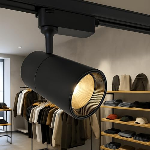 FactorLED Faretto LED 30 W nero per binario monofase 24°, orientabile, grande luminosità, 3000 lm, NO FLICK, faretti da soffitto illuminazione commerciale, negozi, vetrine... (luce calda (3000 K))