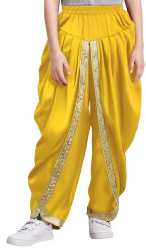 iiniim Boys Kids Satin Harem Pants Ethnic Dhoti Kurta Bottoms Lightweight Loose Elastic Waistband Draped Baggy Trousers Gold 7-8 Years