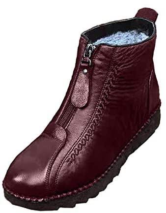 Generisch Botas de nieve acolchadas de algodón de invierno botas de ocio bajas para mujer más cremallera botas de terciopelo para mujer, Vino, 38 EU