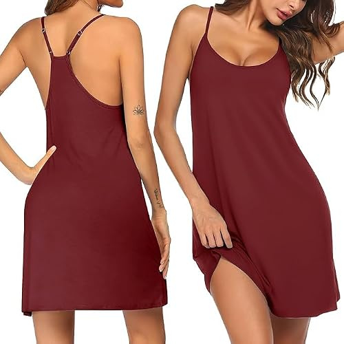 Ekouaer Nighties for Women Bamboo Nightdresses Soft Nightwear, Red, M