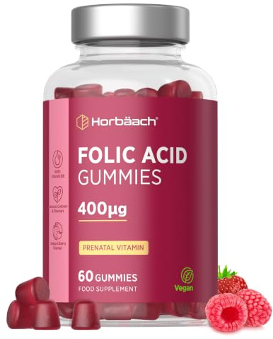 Folsyra för Kvinnor 400 mcg Gummies | Vegan | Prenatal | 60 Palmoljefri Gummies | Folic Acid | Horbaach