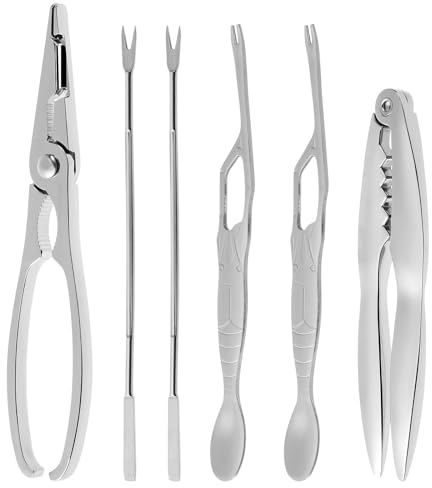 HOLIDYOYO Set di Utensili per Cucina in Acciaio Inossidabile con Pinza per Crostacei, Cracker per Frutti di Mare e Forchette, Impugnatura Confortevole e Custodia Inclusa