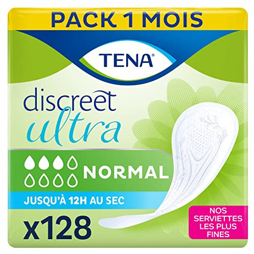TENA Discreet Ultra - 128 pads in a monthly pack (8 x 16 pieces), individually packaged - hygiene pads for women - for mild to moderate bladder weakness, incontinence and loss of droplets