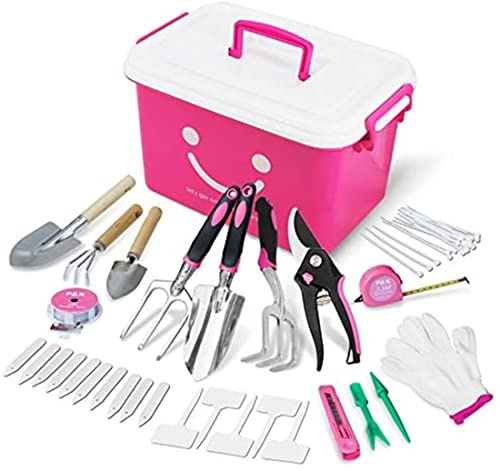 P & K Garten- und Balkonset in Pink | Praktische Box mit Schaufel, Handschuhen, Gartenschere & Zubehör | Ideal für Balkon- & Gartenpflege, Pflanzenpflege & kreative Gartenarbeit